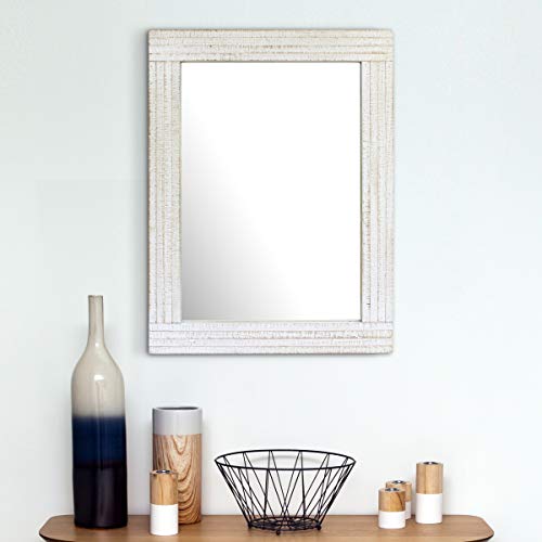 Stonebriar 24" x 18" Rectangle Worn White Wood Frame Wall Mirror with Attached Hanging Brackets, Decorative Country Rustic Decor for the Living Room, Bedroom, Bathroom, Hallway, and Entryway by Stonebriar - Image 8