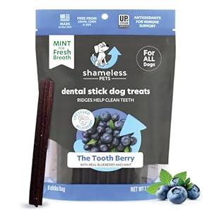 Shameless Pets Dental Treats for Dogs, The Tooth Berry – Healthy Dental Sticks with Immune Support for Teeth Cleaning & Fresh Breath – Dog Bones Dental Chews Free from Grain, Corn & Soy
