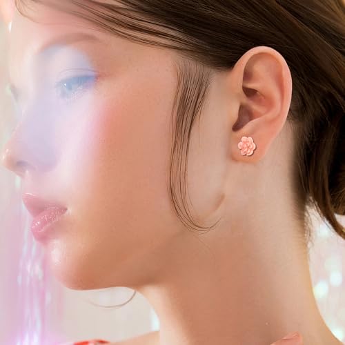 LOYALLOOK 12Pairs Chic Cute Boho Assorted Colors Resin Succulent Flower Earring Studs Set for Women Floral Blooming 3D Carved Succulent Flower Stud Earrings with Stainless Steel Post4