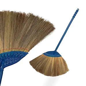 KRV Plastic Burma Broom| Zero Dust Broom| Long Handle Plastic Broom Stick|Jadhu for Floor and Ceiling Cleaning| No Back Pain and Natural Burma Grass| Multi-Use Office Broom (1)