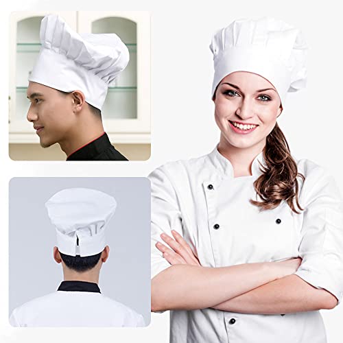 QINERSAW 2 Stück Weiß Kochmütze Erwachsene Unisex Kochmütze Verstellbar Kochhut Männer Damen Herren Kochhaube mit Gummiband Koch Kopfbedeckung Chef Hut Chef Hat Küchenmütze Café Restaurant Hotel
