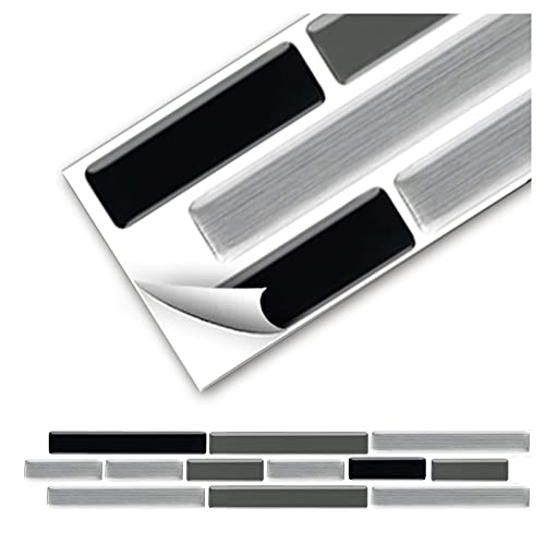 Grandora 5er Set 25,3 x 4,3 cm Mosaïque 3D Autocollant pour carrelage W5420 Auto-adhésif Cuisine Salle de Bain Stickers muraux Tuiles décoratives Film Noir Gris Argent Brique Cover