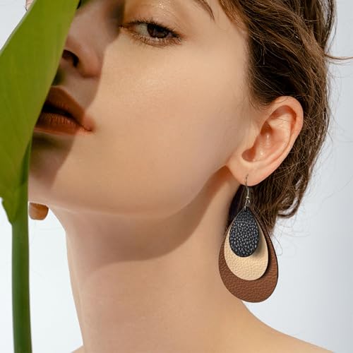 Coiris 4 Pairs Leather Earrings Set for Women Boho Lightweight Unique Leather Dangle Earrings Set Layered Design Teardrop Drop Vintage Bohemian Earrings For Women4