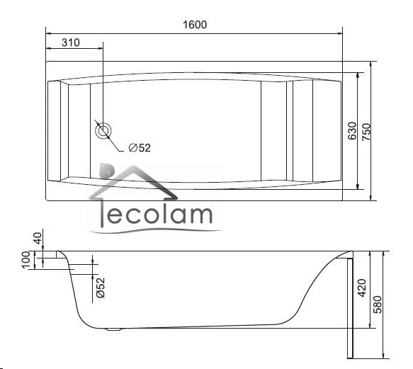 ECOLAM® Badewanne Wanne Rechteck Virgo Acryl weiß 160x75 cm + Bambus Ablage + Schürze 2 Teile Ablaufgarnitur Ab- und Überlauf Automatik Füße Silikon Komplett-Set – Bild 5