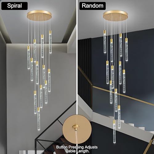 Image of 12-Lights Bubble Crystal Chandelier for Entryway High Ceiling,Gold