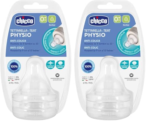 Chicco Tettarella Compatibile con Biberon Perfect 5, Benessere e Original Touch, Tettarella, 0+ Mesi, Anticolica, Flusso Lento, per Neoneati, in Silicone Soft Sense, Trasparente, 2 Pezzi
