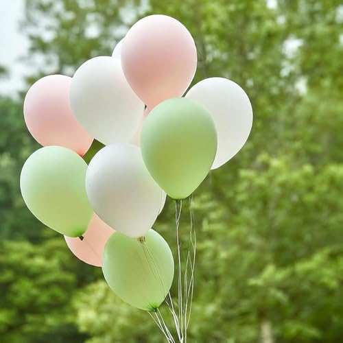 Image of Regular Balloon Combo For Decoration with Glue Dots & Balloon Arch Strip - Party Decor Set For Easy Party Setup (PINK GREEN WHITE, 100)