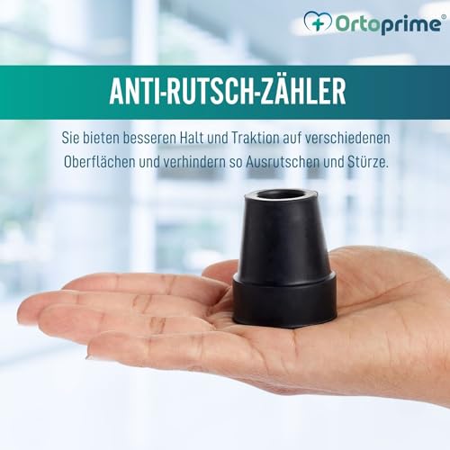 OrtoPrime Packung mit 2 rutschfesten Krücken, Krücken, Krücken, Röhren, 18 mm, 19 mm und 20 mm, Stöcke, Spitzen für Krücken und Unterteile, Gummidübel, Stöcke und Krücken, 2 Stück