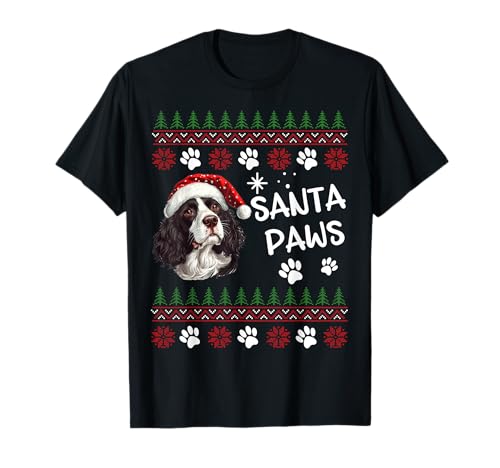 Lindo Springer Spaniel Inglés Perro Ugly Christmas Santa Paws Camiseta