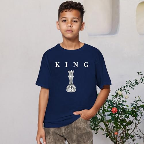 Image of Boys Graphic Tee King Chess Printed T-Shirt Kids Cool Designer Shirts Short Sleeve Shirt Clothes for Teen Boy Trendy