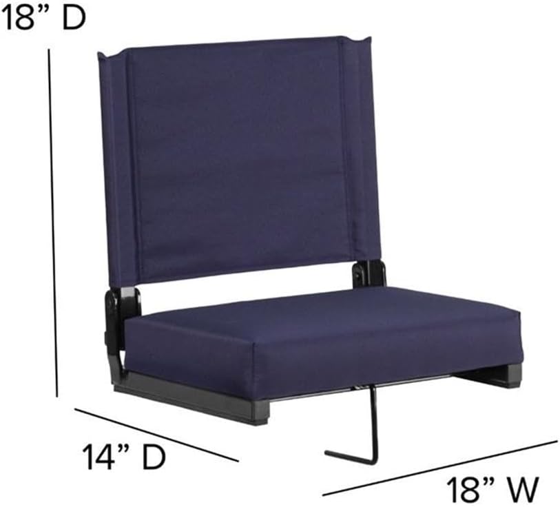 BOWERY HILL Folding Stadium Chair, Aluminum Frame, Navy Canvas, 18 x 18 x 14 in, 3 in Padded Seat, Bleacher Hook, Rubber Grip, Lightweight Portable Seating for Outdoor Events, Concerts, and Games