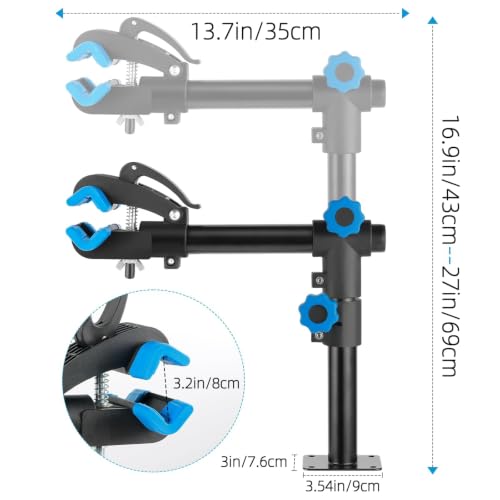 Image of Urban Deco Bike Repair Stand, Wall Mounted Bike Work Stand, 360 Swivel Clamp, Holds Up to 20 kg, Black+Blue, Ideal for Home Maintenance