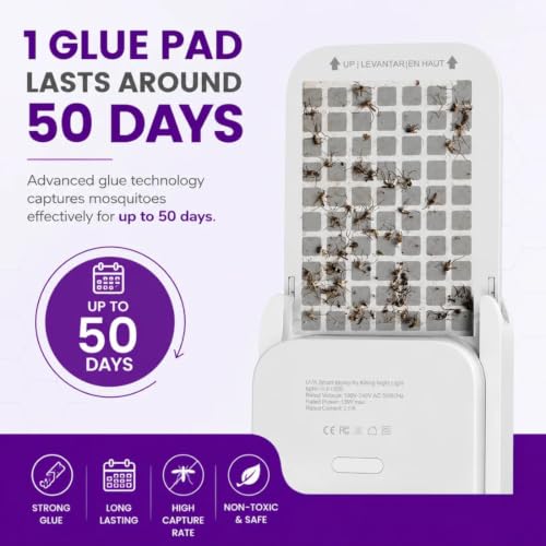 Image of UVA Mosquito Smart Trap Device, Indoor Mosquitoes Catcher with 365 /395 uva LED Light, Electronic Bug Zapper, Mosquito Killer lamp for Home. (1 Device + 5 Glue Pads)