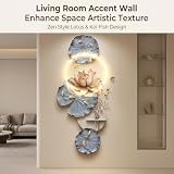 3D LED Wall Art Decor,Sandstone Blue Lotus Leaf Gold Fish Koi Sculpture