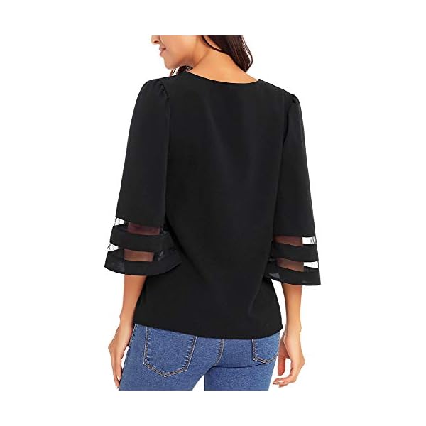 LookbookStore Women Tops for Summer 2023 Ladies Tops and Blouses Bell Sleeve Tops for Women Black Tops for Work Business 3/4 Sleeve Tops Womens Tops Dressy Casual Going Out Tops Size Large Size 12 14