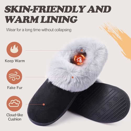 Women's Moccasin Slip-on Slippers Soft Microsuede Clog Comfy Non-slip Memory Foam Indoor Outdoor House Shoes with Fuzzy Collar2