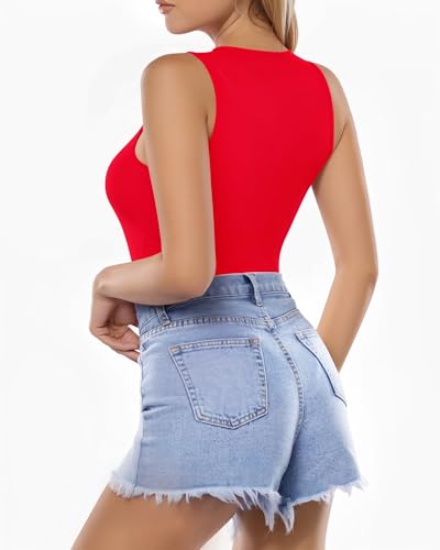Image of MANGOPOP Sexy Round Neck Racerback Ribbed Sleeveless Tank Top for Women Navy Blue