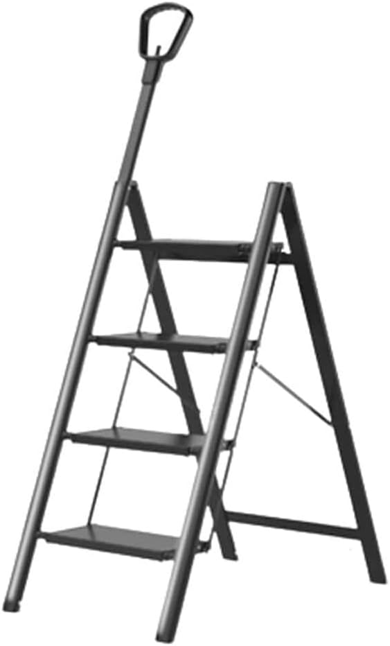 Step Ladder Folding Ladder Wide Pedal with Handrails Multi-purpose Aluminum Telescoping Ladders Family Portable Step Ladders Folding Ladder Telescopic Ladder(Color:Svart,Size:4 Step)