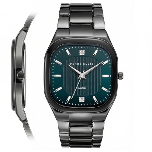 Montre pour homme Perry Ellis cadeau chic avec diamants et cadran bleu sarcelle