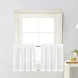 Zceconce White Linen Semi-Sheer Tier Curtains Privacy Textured for Kitchen 24 Inch Long for Kitchen Hotel Dining Room Total Size 72 Inch Wide (36