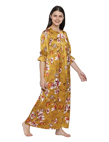 Image of oxolloxo Carmine red Floral Satin Print Women Nightwear Dress