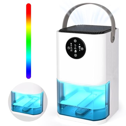 Dreamhigh® 1.7L Deumidificatore Casa, Spegnimento Automatico e Luce LED Colorata, Ultra Silenzioso,...