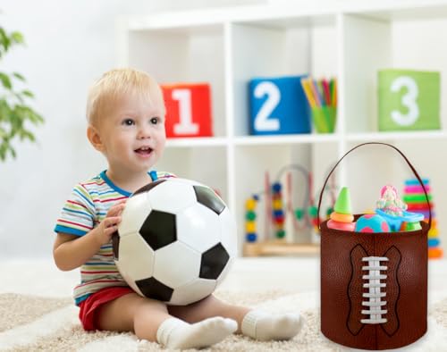 Image of Football Basket Kids Storage Basket Baby Gift Basket Rectangular Cute Toy Storage Bin Box Organizer Book Shelf Basket Dinosaur Room Decor(Football)
