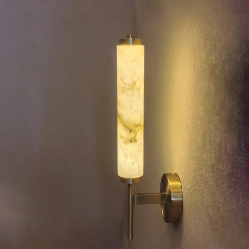 TMSSLIAHL Alabaster Wall Sconce Light LED 3000K Modern Brass Wall Sconces with Natural Stone Shade Indoor Wall Lights for Bathroom Bedroom Hallway (Single Head)