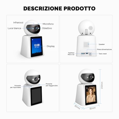 Royal Led Telecamera Sicurezza, Display 2.8" Hd, Videochiamate Con Audio Bidirezionale, Rilevamento Umano, Infrarossi, Collegabile Tramite App Android O Ios, Visione Panoramica, Rotazione 360 Gradi - 7