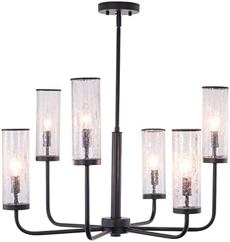 VAXCEL Glencoe 6 Light Matte Black Multi-Level Chandelier Clear Crackle Glass