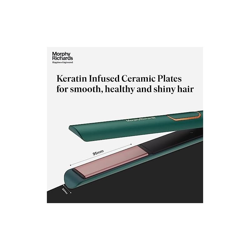 Morphy Richards KeraFlow HS3500 Keratin Premium Hair Straightener| Floating Keratin Ceramic Plates|5 Temp Settings|Free Travel Friendly Storage Pouch| 2-Yr Warranty by Brand|Metallic Green & Gold - Image 4