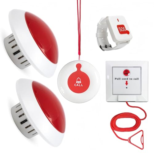 CYSSJF Bathroom Pull Cord Alarm with Dual Receivers, Waterproof Wrist SOS & Neck Call Buttons, Long Range Nurse Emergency Alert with Strobe Light for Elderly, Home & Hospital Care