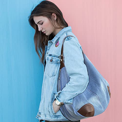 Image of Denim Handbags for Women Jean Purse with Multiple Pockets Denim Blue Pocketbooks Tote Hobos Crossbody Bags
