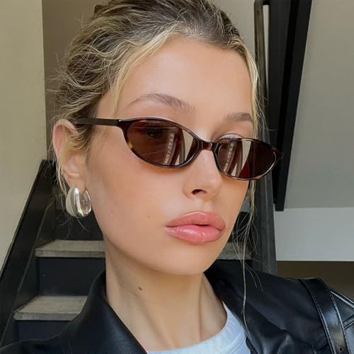 Image of Retro Oval Cat Eye Sunglasses for Women Y2k Designer Narrow Shades 90s Trendy Sun Glasses
