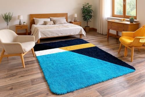 Image of Carpet for Hallway, Kitchen, and Modern Interiors, Cozy Shag Runner for Living Room, Entryway & Office Decor Size 6x9 feet Turqoise Tribuz