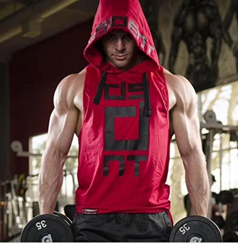 Image of HOT BUTTON Men's Hooded Tank Top | Slim Fit Sleeveless Gym Bodybuilding Stringer | Quick Dry Sports Training Vest Graphic Printed Hoodie for Men