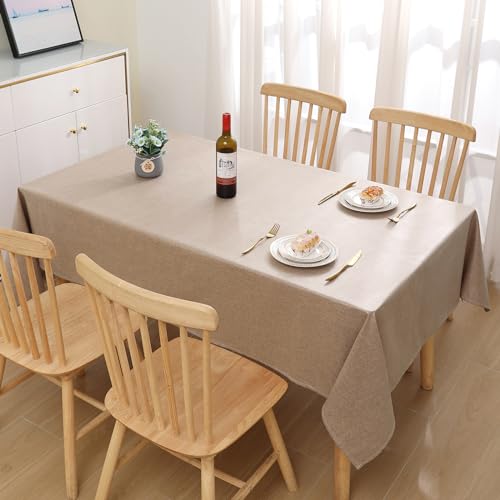 Homaxy Leinenoptik Tischdecke Abwaschbar Lotuseffekt Eckig 80x80cm Hellbraun – Ansicht 7