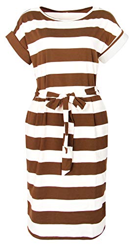Image of PALINDA Women's Striped Elegant Short Sleeve Wear to Work Casual Pencil Dress with Belt