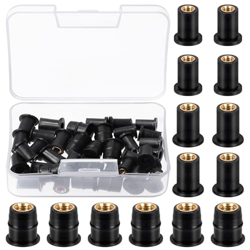 Swpeet 37Pcs M4 M5 M6 Kit de Tuercas de Pozo de Goma Negra, Sujetadores Universales de Carenado de Moto y Tuercas de Latón de Expansión de Neopreno para Canoa Barco Kayak