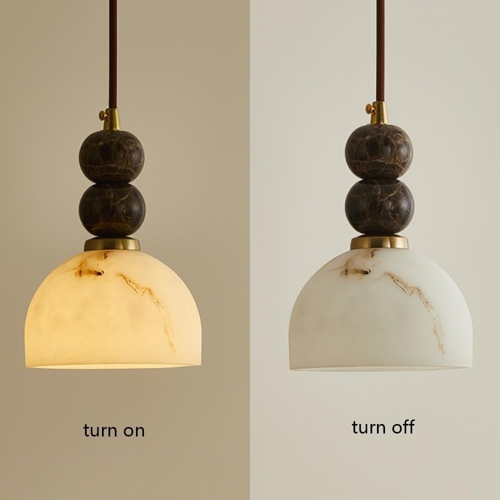 Lampada a Sospensiin Stile Nordico Alabastro, Decorazicon Sfere Di Marmo Sovrapposte, Base G9 Decorativa,A Cupola Piccolo con Cavo Regolabile per Comodino e Sala da Pranzo.