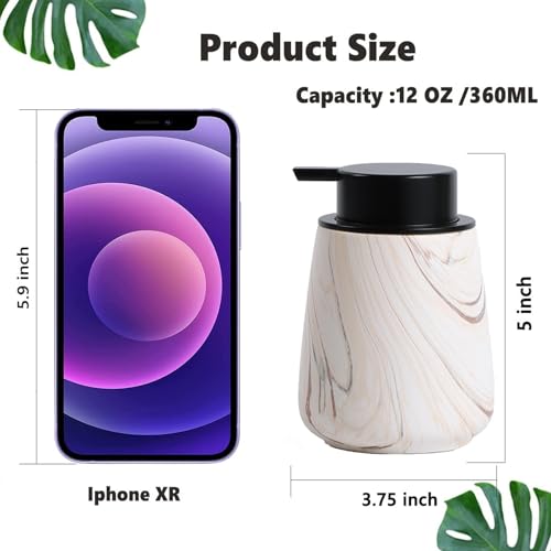 12Oz Foam Hand Soap Dispenser - Modern Ceramic Foaming Soap Dispenser with Easy-to-Press Pump, Reusable and Refillable Liquid Dish Soap Dispensers for Bathroom & Kitchen, Marble Brown by Eyrozia - Used condition - Image 6