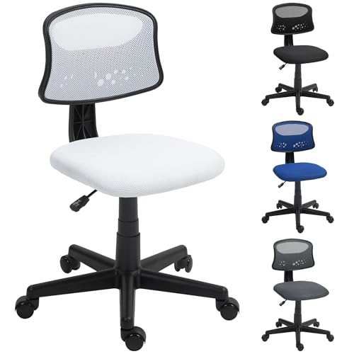 HOMCOM Silla de Oficina Ergonómica sin Brazos Giratoria 120 kg Blanco