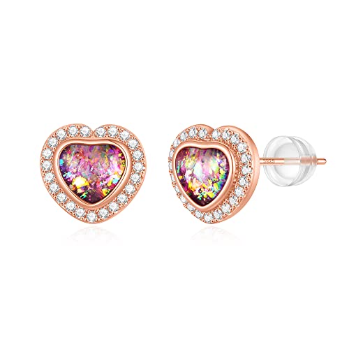 Heart Opal Earrings for Women, Hypoallergenic Earrings Opal Stud Earrings Gifts