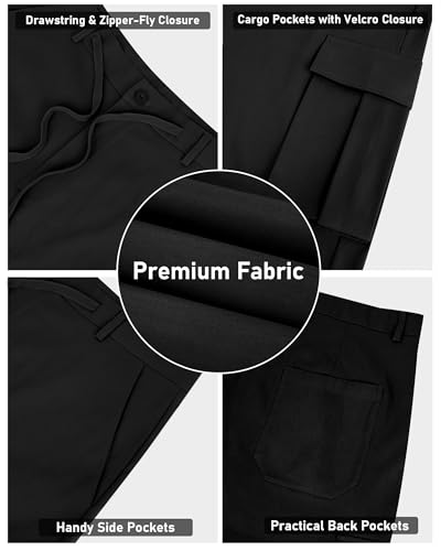DOWMQ Men's Casual Cargo Pants Loose Fit Baggy Straight Leg Sweatpants Outdoor Work Hiking Jogger Pants with 6 Pockets Black, L