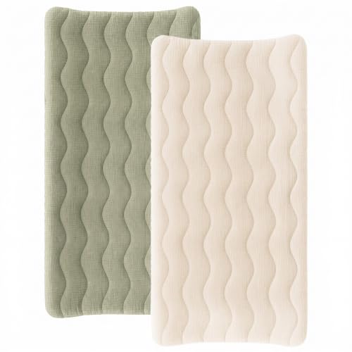 Image of Konssy 2 Pack Quilted Muslin Changing Pad Cover, Waterproof Layer 32 inch x 16 inch
