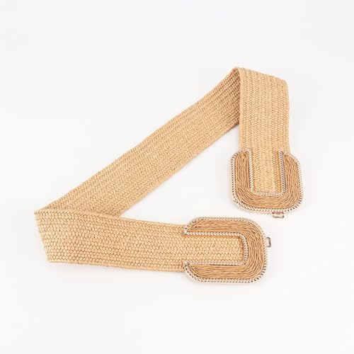 Women's Metal Braided Belt Fashion Holeless Buckle Braided Summer Raffia Web Belt4