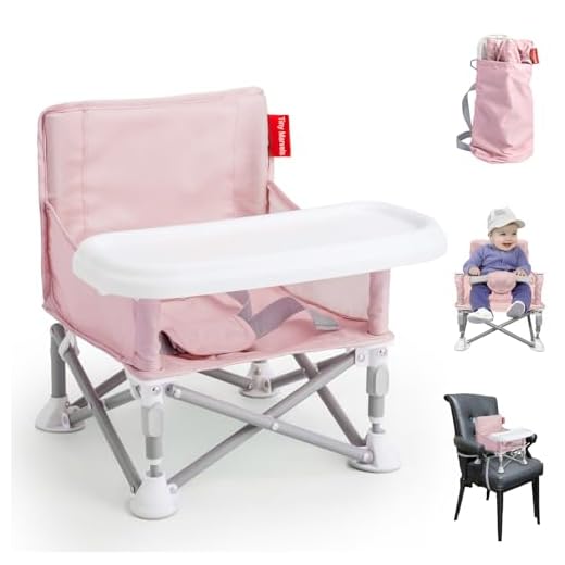 Tiny Marvels Portable Booster Seat, Foldable Baby High Chair with Removable Tray, Safety Harness & Carry Bag – for Toddlers Ages 6M-3Y, Ideal for Dining, Travel, Camping & Family Time