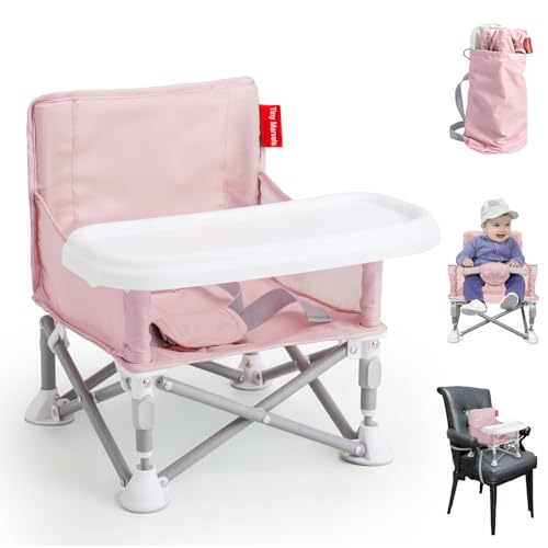 Image of Tiny Marvels Portable Booster Seat, Foldable Baby High Chair with Removable Tray, Safety Harness & Carry Bag – for Toddlers Ages 6M-3Y, Ideal for Dining, Travel, Camping & Family Time