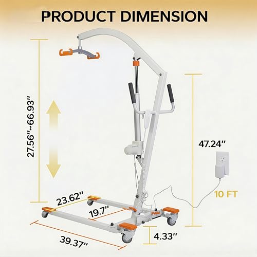 Image of Electric Patient Lift with Sling, Plug-in Powered, White | 350LBS Capacity, Full /Partial Paralysis Mobility Aid, Body Transfer Hoist for Home Care, Hospital