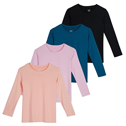 4 Pack: Girls Girl Long Sleeve Tshirts Shirt Tshirt Shirts Tees Active T-Shirts Tops Dry Fit Crew Neck Active Athletic Essentials Soccer Sports Yoga Gym Young Teen Chicas Clothes - Set 7, Lg (14) #TOP30